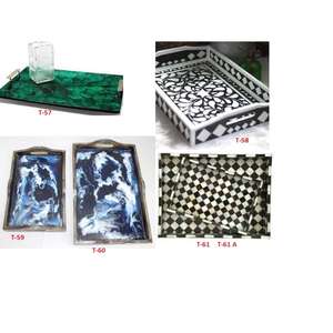 Plateau de service rectangulaire 100 % fait main en bois massif et ABS, design personnalisé, écologique, compatible lave-vaisselle, pour restaurants et mariages - Product Image 2