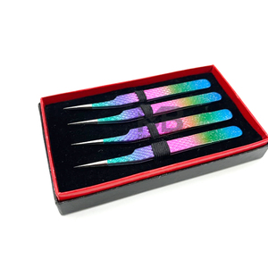 Puntas De astilla recubiertas de polvo de dos tonos de aislamiento recto agarre de diamante pinzas de extensión de pestañas de acero inoxidable japonés personalizadas - Product Image 1