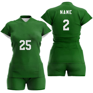 Ensemble de maillots de volley-ball pour femmes, vert, sans manches, imprimé par transfert thermique, 100% polyester, évacuation de l'humidité, taille élastique, équipe personnalisée - Product Image 1
