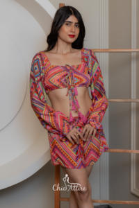 Elegant Bohemian <b>Floral</b> Women's 2-Piece Set Cropped Cami Mini Skirt with Shoulder Ruffled Top Western Style Flowy Co-ord Sets - Product Image 4