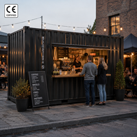 Restaurant préfabriqué en conteneur avec deux fenêtres de service pour les commandes à emporter, doté d'une cuisine commerciale entièrement équipée