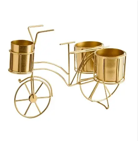 Luxury Home Decorative Metal Flower Planter with Cycle stand Gold Plated Metal Flowers and Plants Decoration Planter