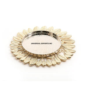 Bandeja de chocolate martillado chapada en oro Vajilla de forma redonda Bandeja de chocolate de lujo de calidad superior - Product Image 2