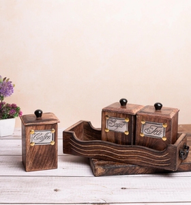 ภาชนะไม้และชุดขาตั้งสำหรับชากาแฟและน้ำตาลโถเครื่องปรุงอาหารและเครื่องเทศสำหรับเสิร์ฟน้ำตาลและกระดาษ - Product Image 2