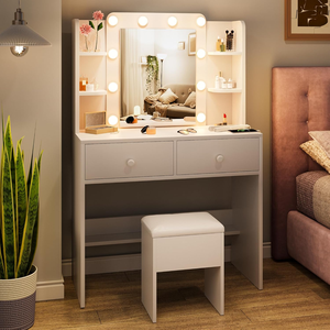 Coiffeuse blanche avec miroir <span class=keywords><strong>et</strong></span> lumières, petite table de toilette avec prises électriques, 3 modes d'éclairage pour la chambre à coucher - Product Image 3