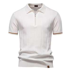 2024 verano alta calidad marca de moda media cremallera hombres Polo camisa hielo seda tejido Color sólido hombres Top - Product Image 1