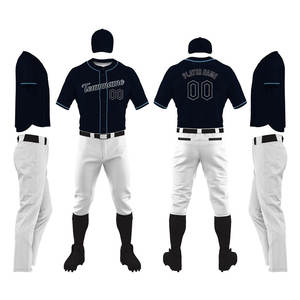 Conjunto de Uniforme de Béisbol para Hombre, Jersey Azul Marino, Pantalones Blancos con Bordado de Nombre y Número del Equipo, Poliéster que Absorbe la Humedad - Product Image 1