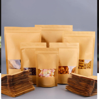 Sac zip-lock en papier kraft biodégradable avec ou sans fenêtre-Pochette debout en papier kraft pour emballage de noix/nourriture/thé