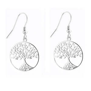 Orecchini a Gancio in Argento Sterling Massiccio con Albero della Vita, Graziosi Orecchini Pendenti Religiosi con Perla Dorata Placcati in Rodio, Idea Regalo - Product Image 1