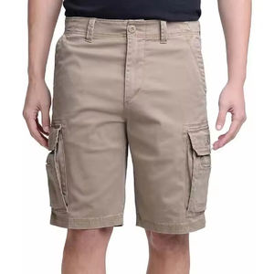Short cargo décontracté pour hommes, motif solide, multi-poches avec braguette zippée, coupe ample et fermeture boutonnée à la taille pour la plage - Product Image 1