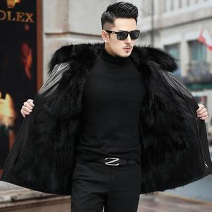 Automne hiver hommes élégant Biker vestes capuche détachable véritable peau de mouton cuir fausse fourrure doublure respirant chauffé tricoté - Product Image 2