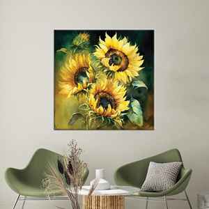 Impression de peinture de tournesol : Art mural floral jaune sur toile, toile encollée - Product Image 1