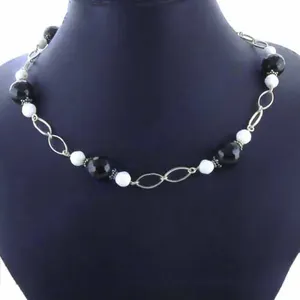 Women's Black <b>White</b> Bead Necklace Vintage Religious Trendy <b>Gold</b> Chains Fashionable Jewelry for Wedding Party Great Gift Idea - Product Image 2