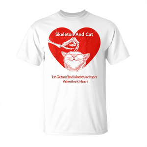 T-shirt en forme de cœur de la Saint-Valentin avec squelette et chat, impression numérique, style moderne pour les amoureux des chats, cadeaux de la Saint-Valentin - Product Image 3