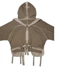 Custom Men's Oversized Zipper-Up Detachable Harness <b>Cargo</b> <b>Bag</b> Faded Washed Color Hip Hop Crop Hoodies with Embroidered Technics - Product Image 2