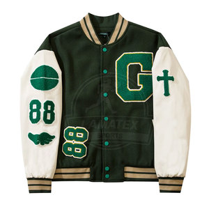 Nouvelle collection : Blouson universitaire d'hiver en cuir premium avec capuche, col montant, logo frontal, finition élégante et écologique - Product Image 1