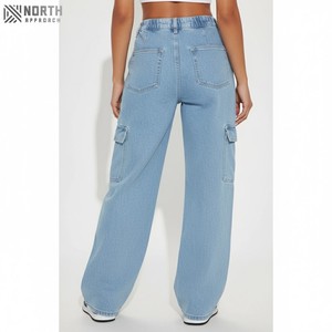 Venta al por mayor de cintura alta pantalones vaqueros holgados para las mujeres ropa de calle transpirable con bolsillos delanteros diseño personalizado precio barato pantalón - Product Image 4