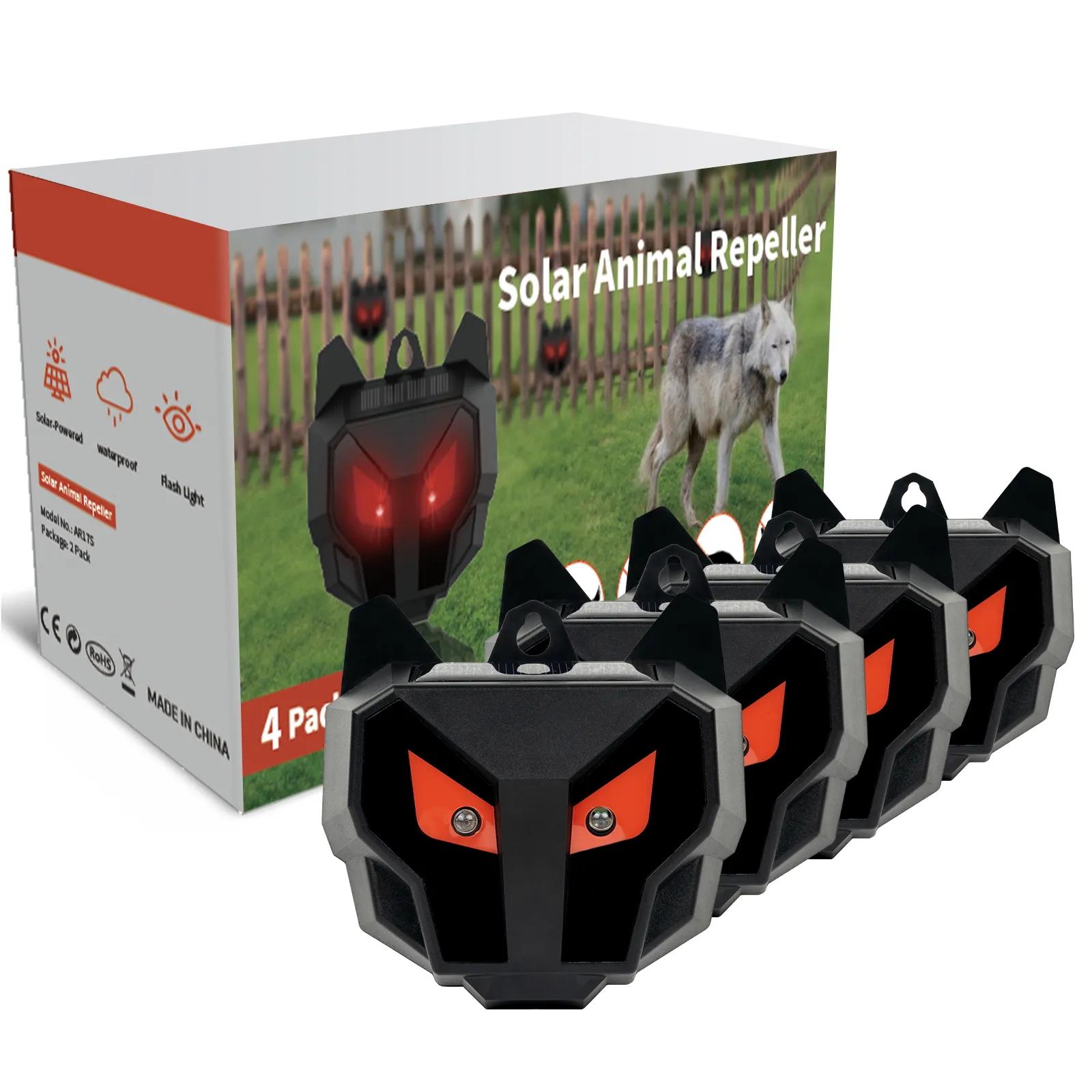 Répulsif solaire nocturne pour animaux avec lumières LED rouges Dissuasion de raton laveur étanche pour jardin ferme Flash Light Coyote Repellent