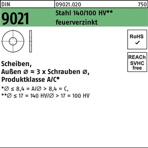 Arandelas DIN 9021 6.4x18x1.6mm Acero 140/100 HV Galvanizado en caliente - 1000 Piezas - Product Image 1