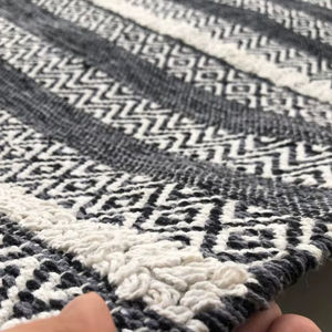 100% Coton Designer Dhurrie Tapis Géométrique Motif Marocain Texturé Coupe Pile Tissé pour Usage Intérieur-pour Chambres Portes Cuisines - Product Image 1