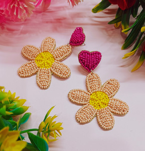 Coloré fleur rocaille perle boucles d'oreilles coeur haut balancent Boho bijoux à la mode perlé déclaration mode fête porter unisexe - Product Image 3