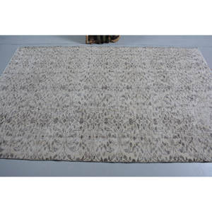 Vintage Turkish <b>Rug</b> Beige Black 4.4 X 7.8ft Handmade Wool Large Area Patchwork Design Rectangular <b>Hallway</b> Latex for Room Decor - Product Image 3