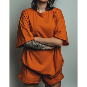 Oversize Gym T Shirt Women Loose Fit Shorts Set Ladies 100% Cotton Polyester Drop Shoulder Tee Shirt Women's - Product Image 1