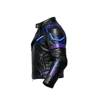 Veste de motard en cuir noir style cyberpunk néon avec accents LED, vente en gros
