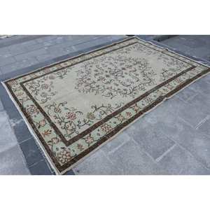 Traditional Beige Brown 6x8 9ft Woolen Turkish <b>Rug</b> Patchwork Design for Entryway Living Room <b>Bedroom</b> Rectangular Shape Latex - Product Image 3