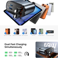 LISEN Chargeur de voiture rétractable 84W Chargement rapide USB C Adaptateur auto avec câble extensible pour iPhone 17 Pro Max Samsung S25