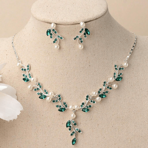 Ensemble de bijoux fins Hallmark, design Sadabahar classique en argent vert, plaqué or avec pierres en zircon pour les mariages et les fêtes - Product Image 2