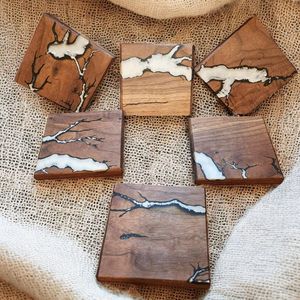 ชุดที่รองแก้วไม้และเรซินอีพ็อกซี่ GARDEN-THEMED ทรายถาดรองแก้วแบบมีสไตล์ - Product Image 3