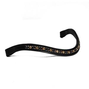 Bande de front de cheval en cuir avec des cristaux de cuivre d'or et de pierres noires chaîne diamante forme de vague bande de front de course de cheval - Product Image 2