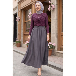 Grey Silk <b>Skirt</b> <b>Elastic</b> Waist Pocket Details Comfortable Breathable Spandex Nylon Digital Embroidered Print Decoration Plain - Product Image 1
