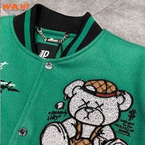 Nueva chaqueta de lana Varsity para hombre, Mangas de cuero genuino, diseño de letras personalizadas, alta calidad, invierno, nueva moda verde - Product Image 2