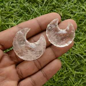 Cristal de quartz clair naturel sculpté en forme de croissant de lune, pierre précieuse de guérison métaphysique, fabrication de bijoux, luxe pour enfants, hindouisme - Product Image 5