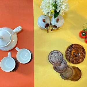 Alfombrilla de Té de Madera Tallada, Alfombrilla de Té Hecha a Mano, Juego de Alfombrillas Redondas de Madera Talladas a Mano en Caja - Product Image 5