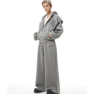 Survêtement athlétique 2 pièces avec logo personnalisé pour hommes Combinaison de jogging décontractée à fermeture éclair complète Ensemble de sport d'entraînement Survêtement de sport - Product Image 4