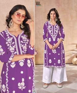Hot Selling Rayon With Embroidery Kurti And Plazzo Manufacturer And Supplier From India At Lowest Rate - Product Image 4