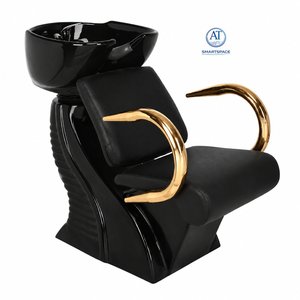 Fauteuil de lavage de luxe noir et or avec bac intégré, design contemporain haut de gamme, station de lavage capillaire durable par Smartspace - Product Image 1