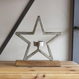 Customized Metal Wooden Base & Aluminium <b>Star</b> with Tea <b>Light</b> Holder Elegant Home & Restaurant Christmas Decorations - Product Image 2