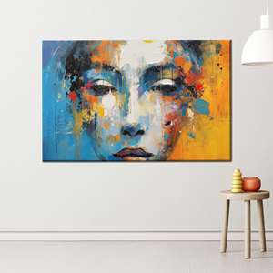 Bold <b>Blue</b> and Yellow Abstract Woman Face <b>Canvas</b> Print for Modern Decor,1P:Gallery Wrapped - Product Image 1