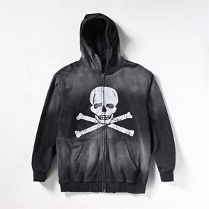 Sudadera con capucha de algodón French Terry con cremallera, estilo vintage, estampado serigrafiado, corte regular, efecto desgastado por el sol, de Sportish Impex Streetwear para invierno. - Product Image 1