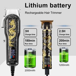 Tondeuse à cheveux professionnelle sans fil pour barbier, kit de tondeuse à lame en T, écran LED, lames en acier inoxydable, IPX7, USB, pour hommes - Product Image 3