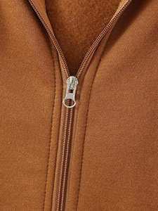 Sweat-shirt à capuche unisexe en molleton zippé, couleur unie, coupe oversize, décontracté, longueur standard, en tissu tricoté pour l'automne - Product Image 3