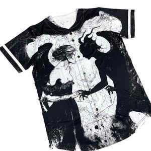 เสื้อเบสบอลสีดำและสีขาวสองสีเสื้อผ้าแนวสตรีทเสื้อเจอร์ซีย์เบสบอลแบบย้อนยุคของผู้ชายขนาดใหญ่ - Product Image 3