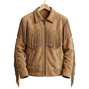 High Quality Genuine <b>Suede</b> Leather Breathable Eco-Friendly Windproof Fringe <b>Jacket</b> for Men Western Style Cowboy Moto <b>Jacket</b> - Product Image 1