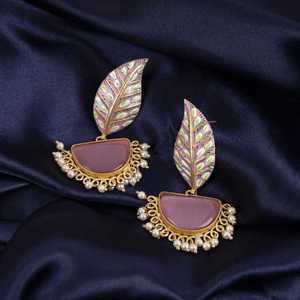 Handmade Ethnic Style Castings Heritage Inspired Stud <b>Earrings</b> with <b>Pearl</b> Main Stone <b>Drop</b> Earjacket Set - Product Image 1