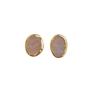 Pendientes de Cuarzo Rosa Hechos a Mano, Chapados en Oro de 18K, Estilo Clásico, Joyería de Acero Inoxidable con Engaste de Bisel para Fiestas - Product Image 1