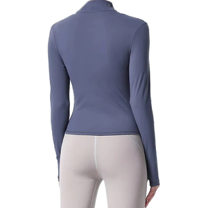 Chaqueta deportiva de manga con cremallera para mujer, suéter de gimnasio atlético de manga larga para Yoga, correr y entrenamiento físico, Top de entrenamiento transpirable - Product Image 5